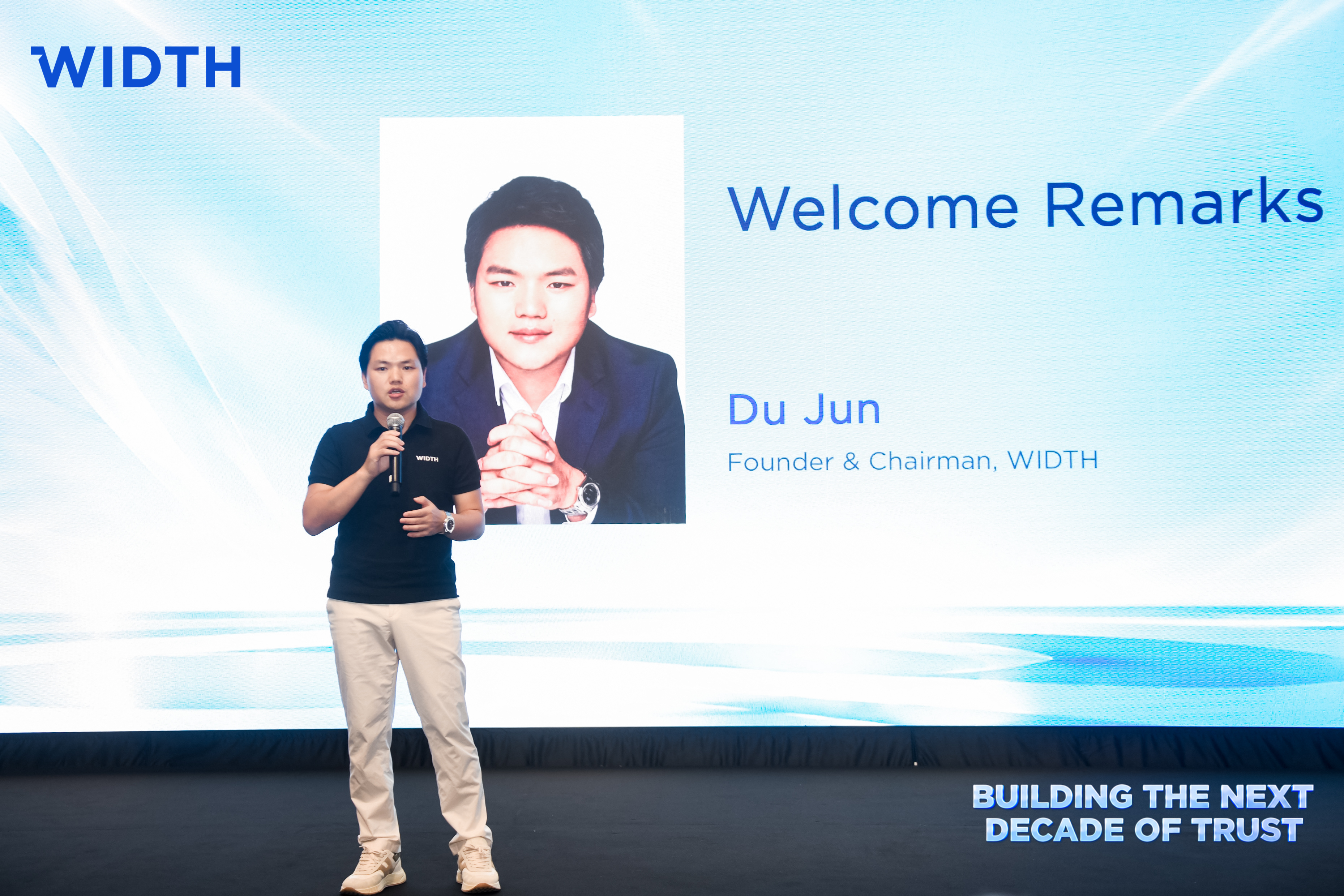 Du Jun, Founder and Chairman of WIDTH, delivering the welcome remarks at WIDTH's 12th anniversary event