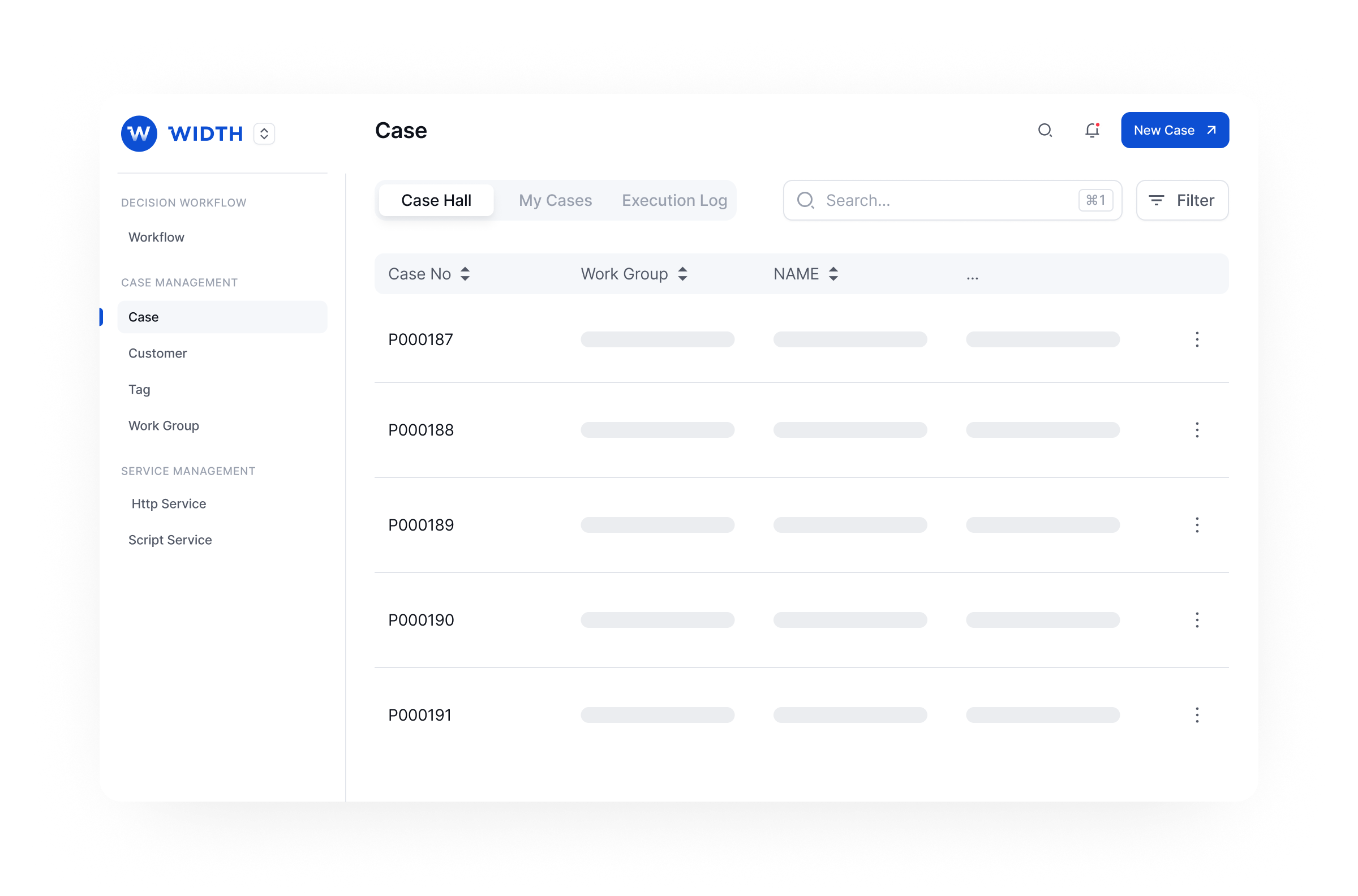 WIDTH case management dashboard