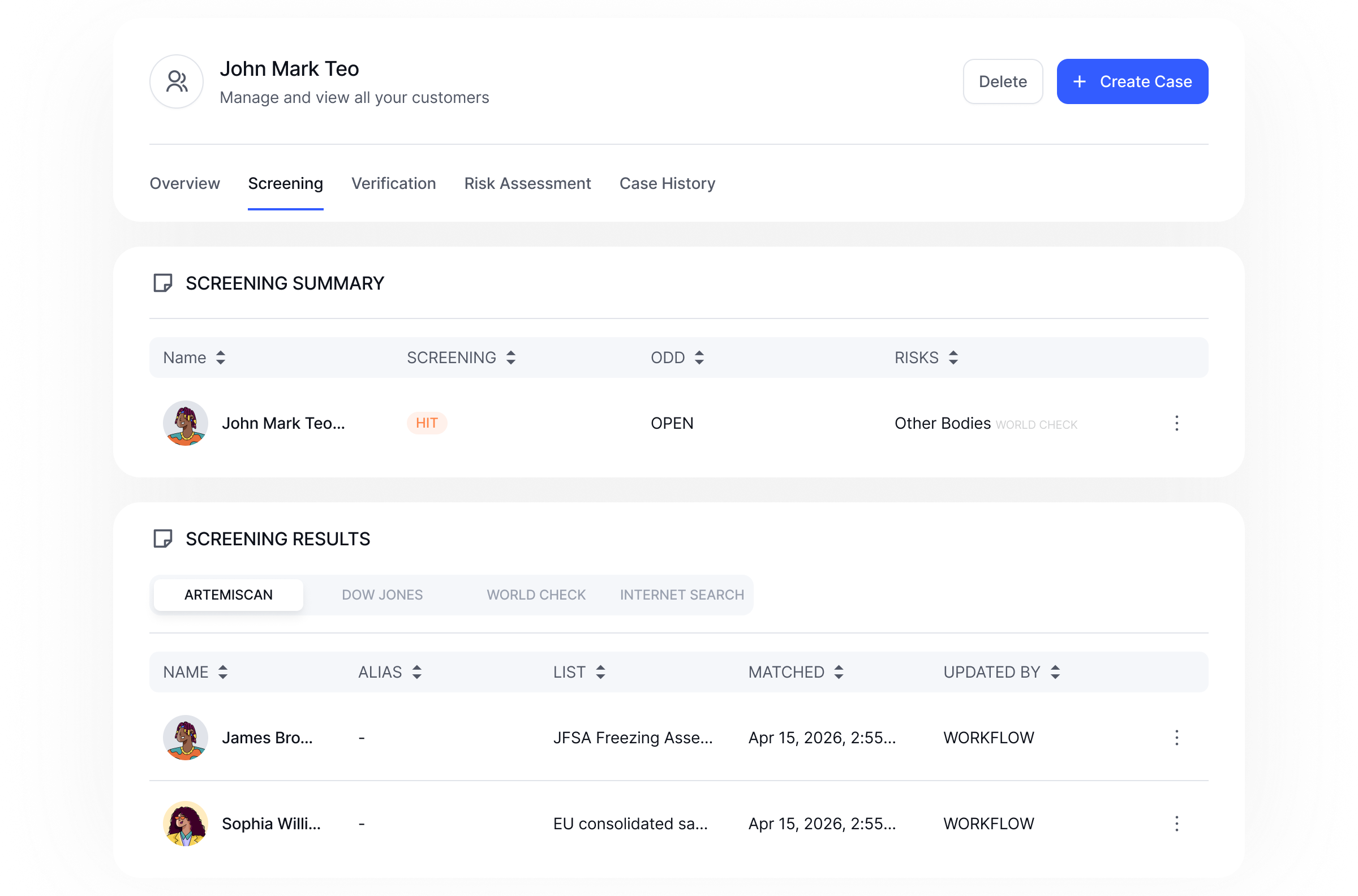 WIDTH AML monitoring dashboard